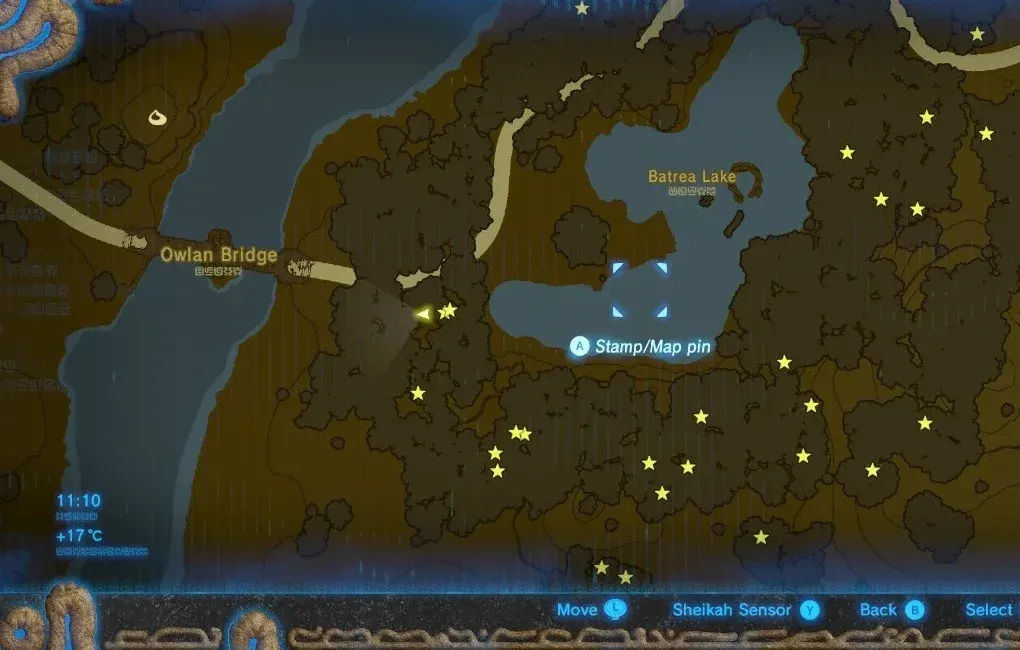 Map of Batrea Lake with Ironshroom spots starred