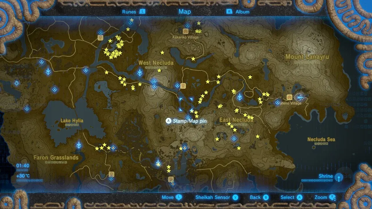 Map of Necluda with Ironshroom spots starred