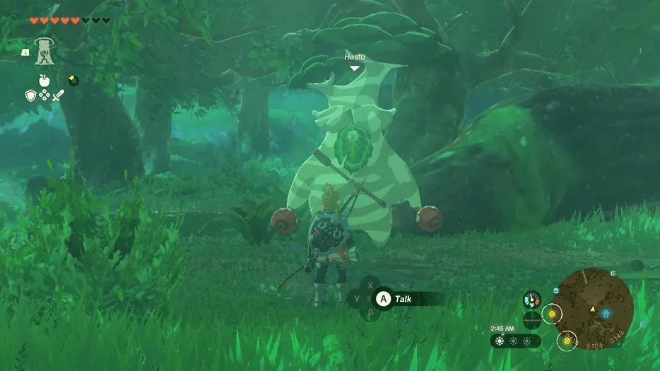 Hestu in Korok Forest with Link standing in front of him