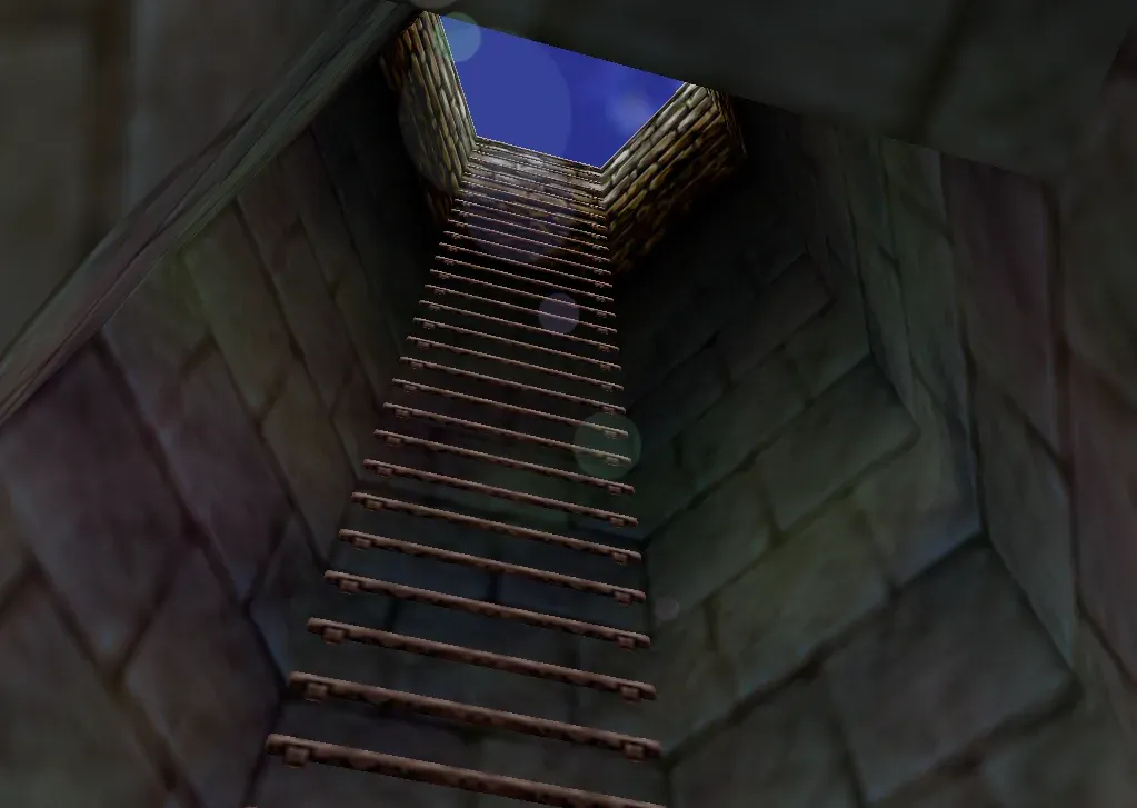 Looking up the ladder inside the well, N64 version