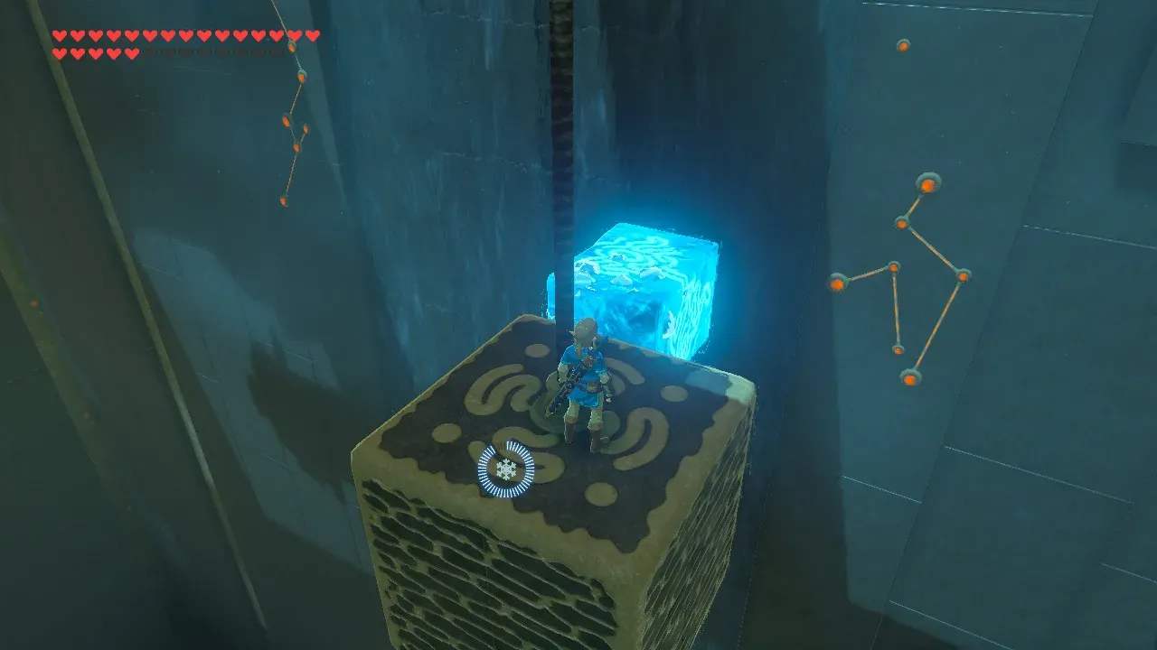 The last moving block approaching the final waterfall