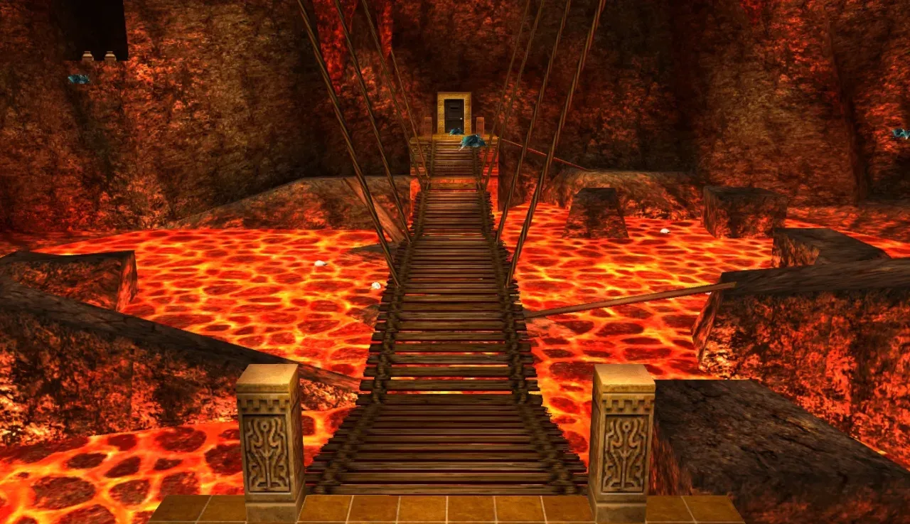 A long bridge over a lava room in the Fire Temple, 3DS version