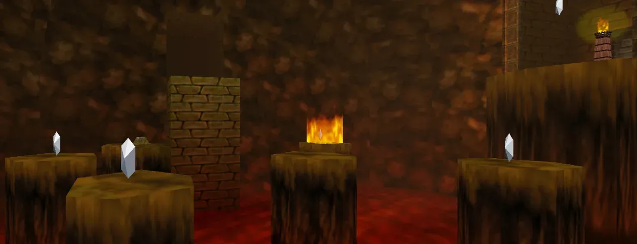 Silver Rupees on platforms above the lava, N64 version