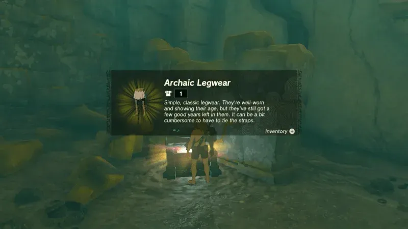 Getting the Archaic Legwear from a chest near the Room of Awakening