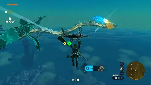 Link paragliding beside the Light Dragon above the clouds