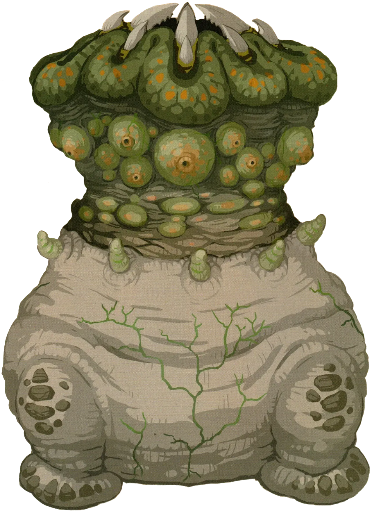 Artwork of a Like Like, a squat grey body with a green top and a ring of white teeth around the mouth