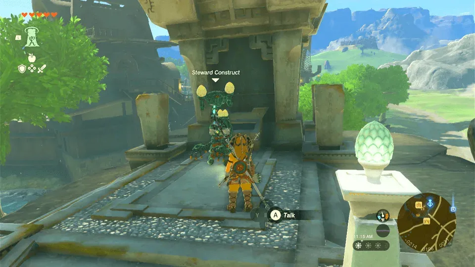 Link at the Lookout Landing Crystal Refinery with its Steward Construct