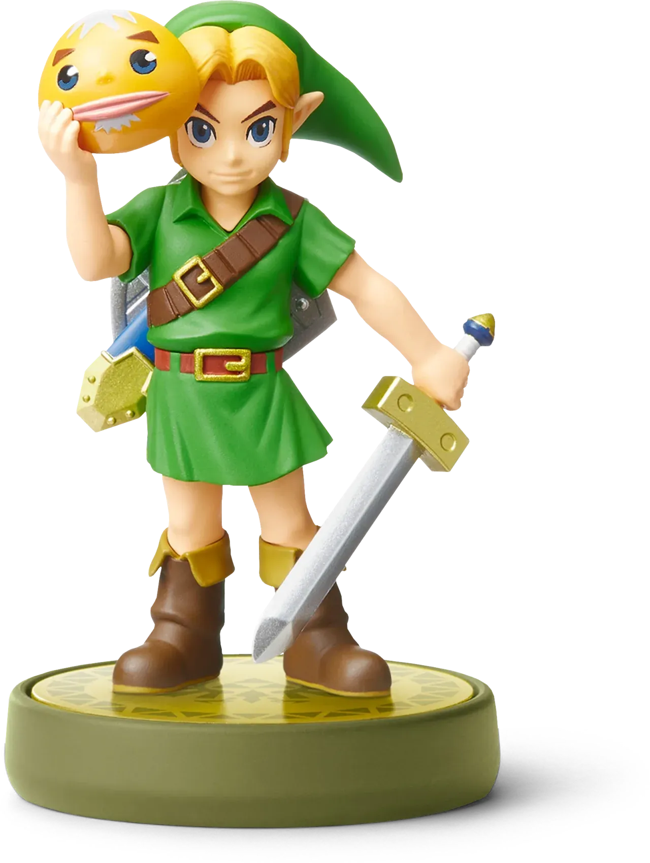 The Majora's Mask Link amiibo figure holding a mask and a sword