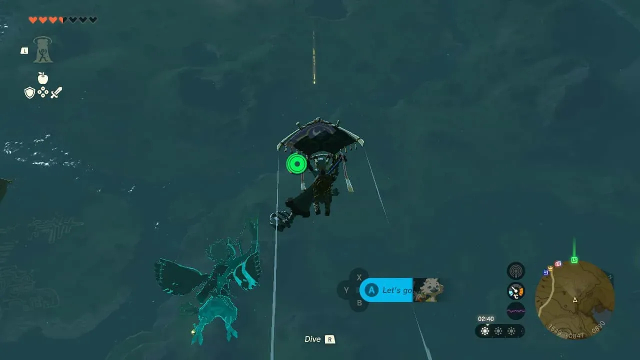 Link gliding at night toward the bright trail of a falling star