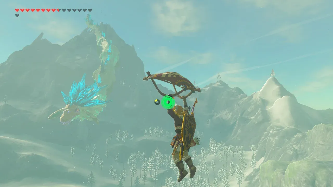 Link gliding with a bow drawn beside Naydra