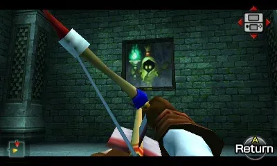 Aiming an arrow at a painting on the wall, 3DS version