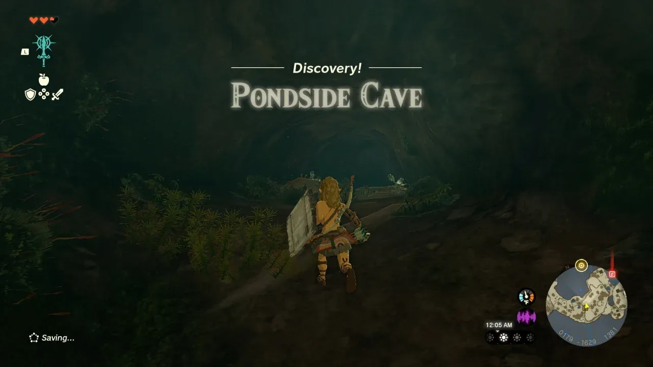 Link entering Pondside Cave on Great Sky Island