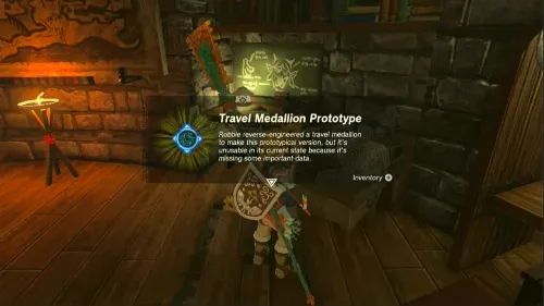 The Travel Medallion Prototype item message inside Akkala Ancient Tech Lab