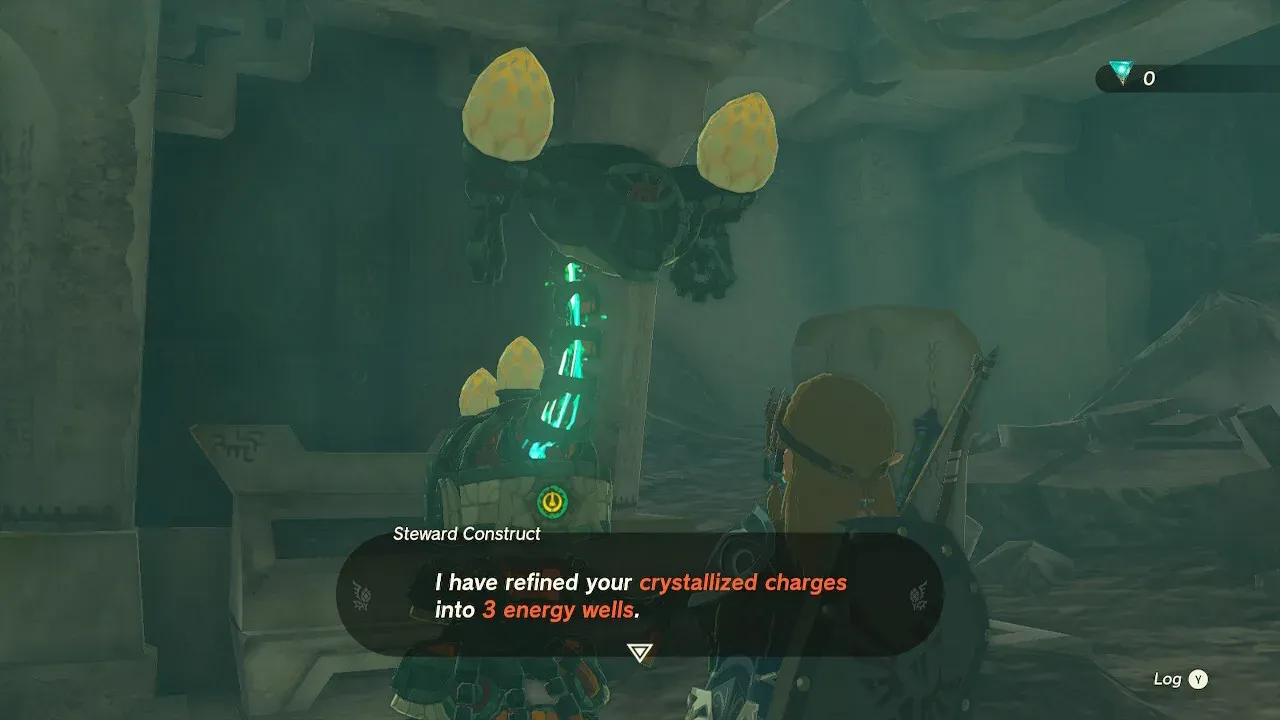 A Steward Construct saying it refined crystallized charges into 3 Energy Wells