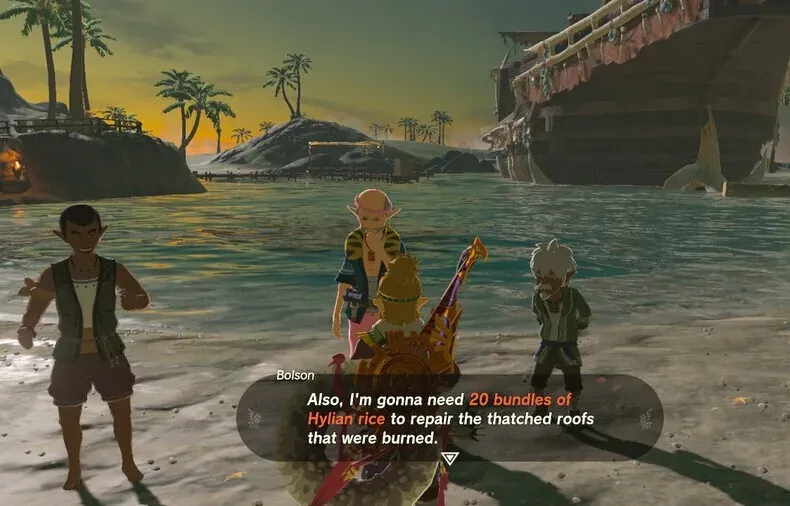 Bolson requesting 20 bundles of Hylian Rice on the beach