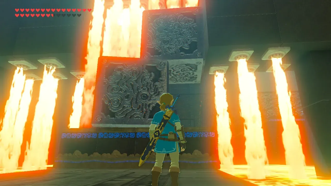 Two metal cubes forming shelter beneath the flame gate