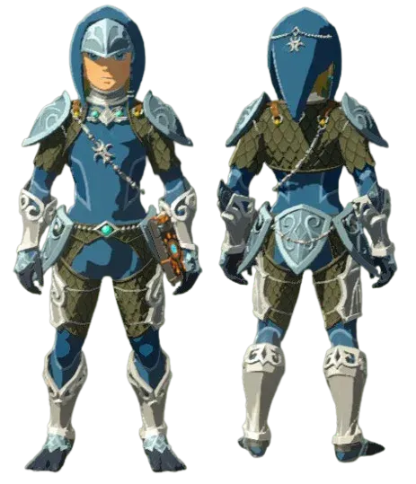 ゾーラシリーズを一式装備したリンクの前後の姿