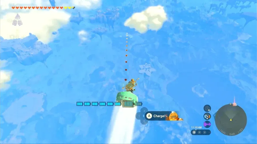 Link flying through the sky with a lone star-shaped island ahead and below