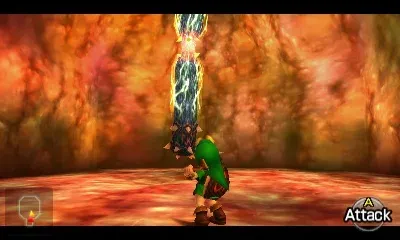 Link facing a tentacle hanging from the ceiling, 3DS version