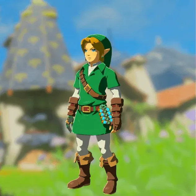 Link wearing the Cap of Time, Tunic of Time and Trousers of Time