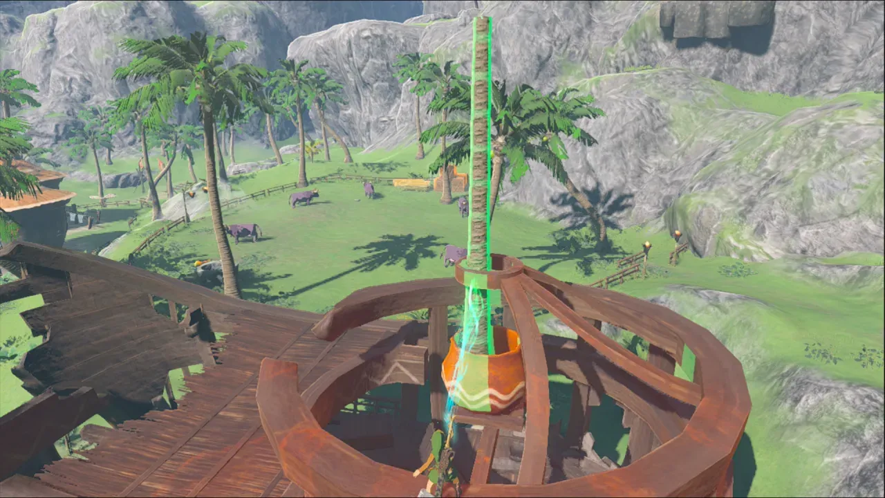 A palm log passing through the Lucky Treasure Shop roof and into the upstairs pot