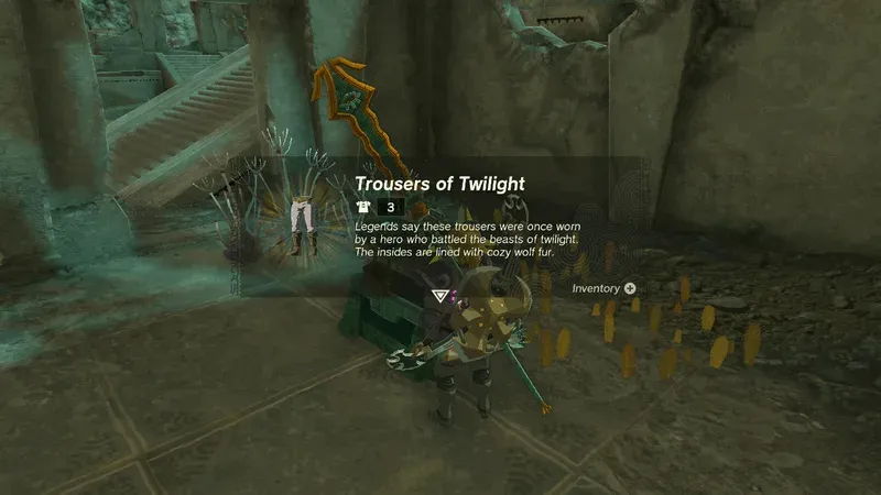 Opening the chest with the Trousers of Twilight in the Ancient Underground Fortress