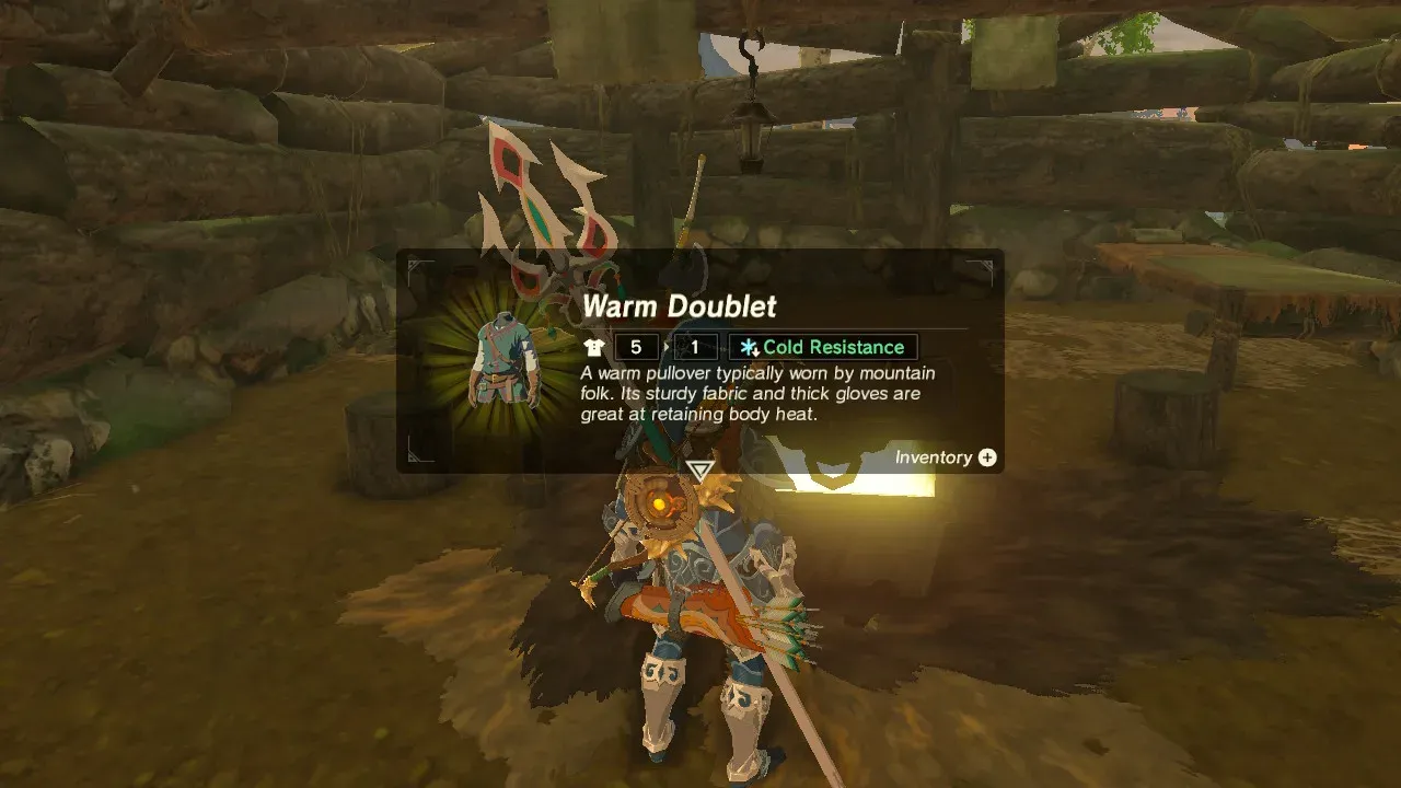 Link opening a chest with the Warm Doublet inside the Old Man's cabin