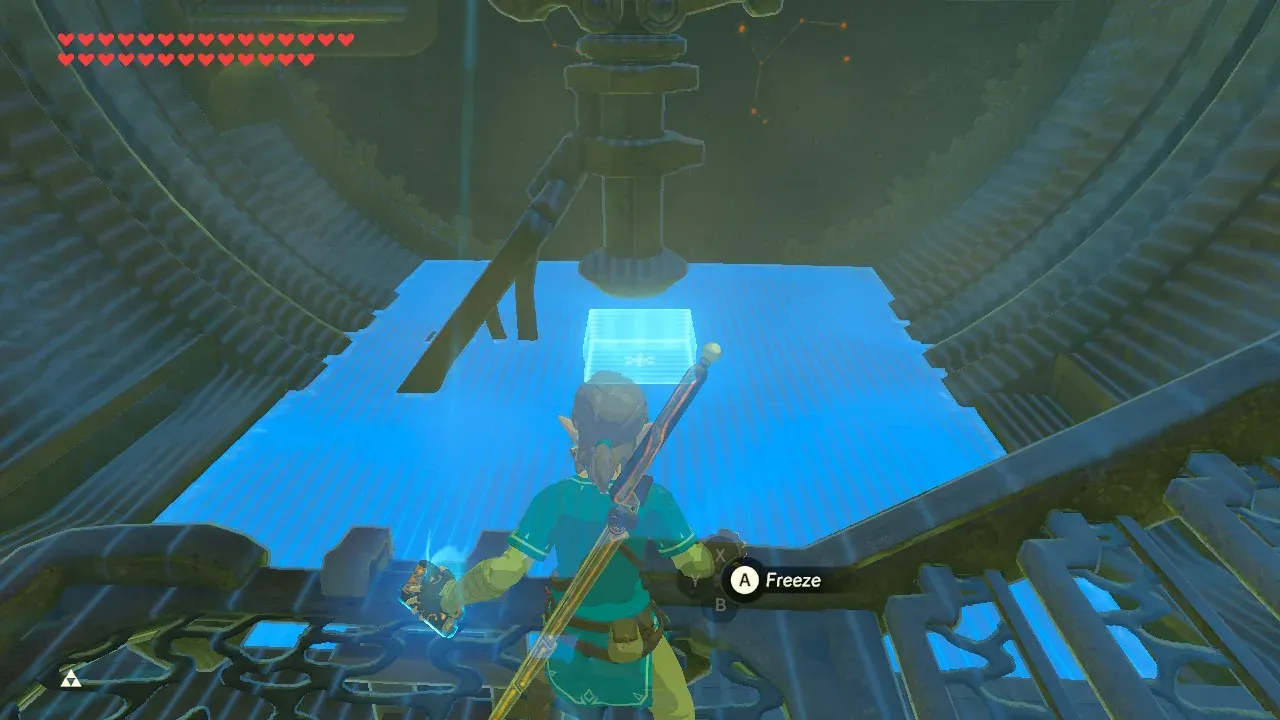 Cryonis aimed beneath the vertical pin in the water room