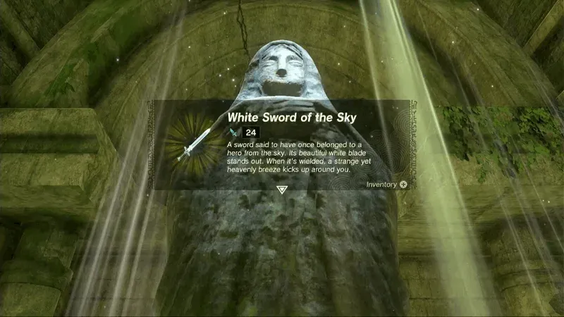 The White Sword of the Sky received in front of the Goddess Statue
