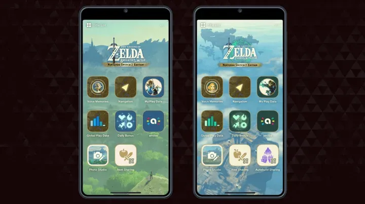 Two phones showing the Zelda Notes menus